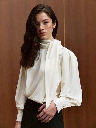 TWF SCARF TUCK BLOUSE_2COLORS
