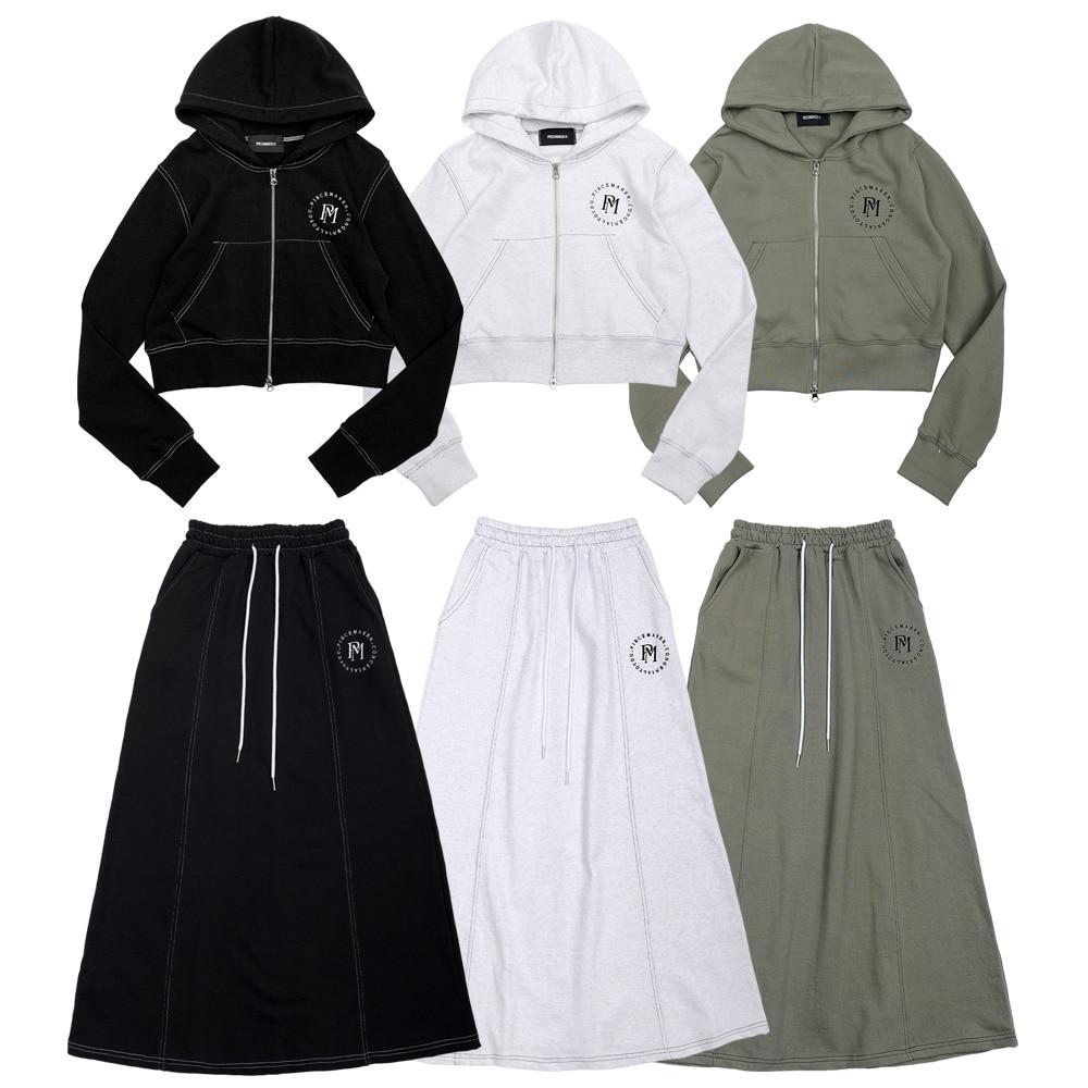 STITCH ZIP HOOD SKIRT SET UP (3COLOR)