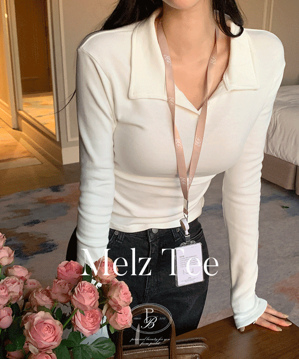 퍼빗 [출근룩1등/허리재창조핏][P.B MADE] 멜즈 셔링 세미크롭 피케이 카라티 (긴팔/반팔) - 10color