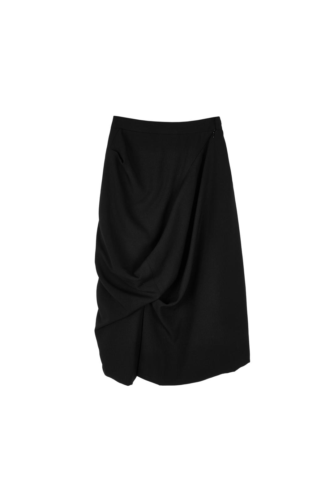 MIDI DRAPE SKIRT (BLACK)