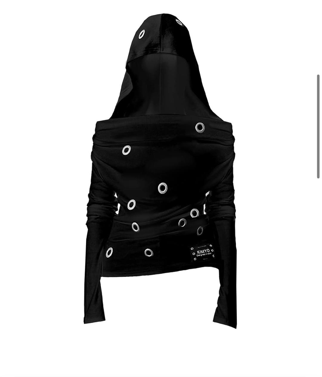 EYELET HOODED BATWING TOP IN BLACK | 후루츠패밀리