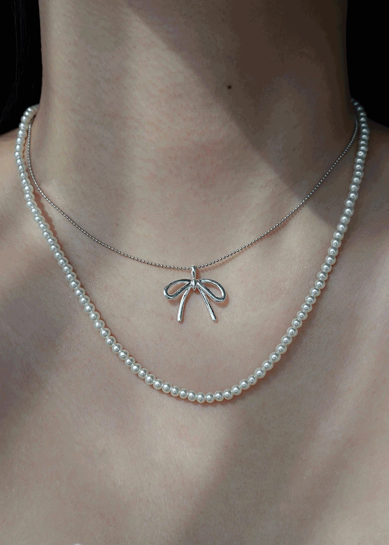 innocence necklace | 리본 진주 레이어드 목걸이
