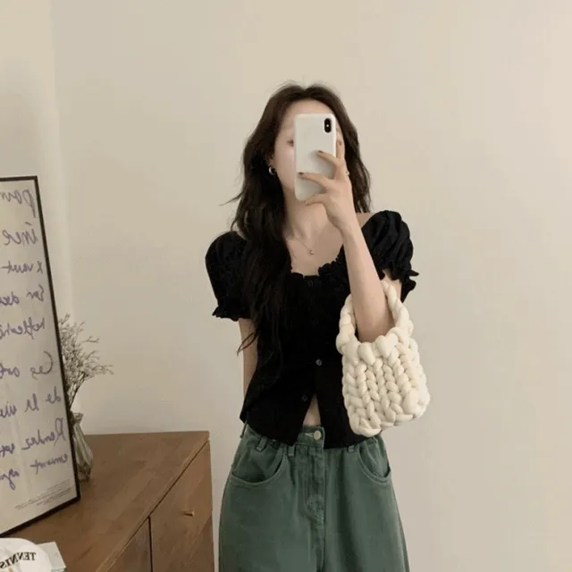 헤브 셔링 프릴 버튼 블라우스(2color)