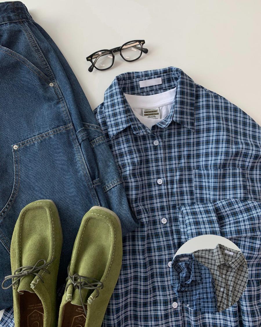 mi 코튼 빈티지 체크 셔츠