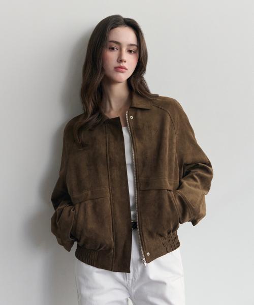 라운드 카라 스웨이드 봄버 자켓 (브라운)