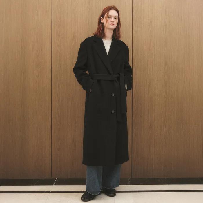 [당일출고] 더블 벨티드 롱 코트_블랙