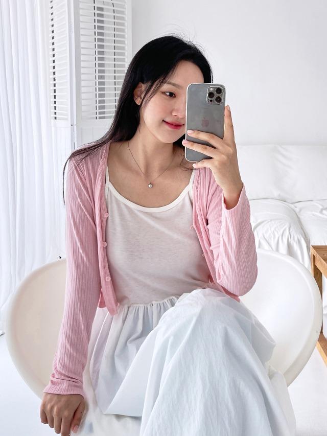 당당걸 빅사이즈 55-99 러픽 세미 크롭 골지 브이넥 버튼 가디건 장마룩