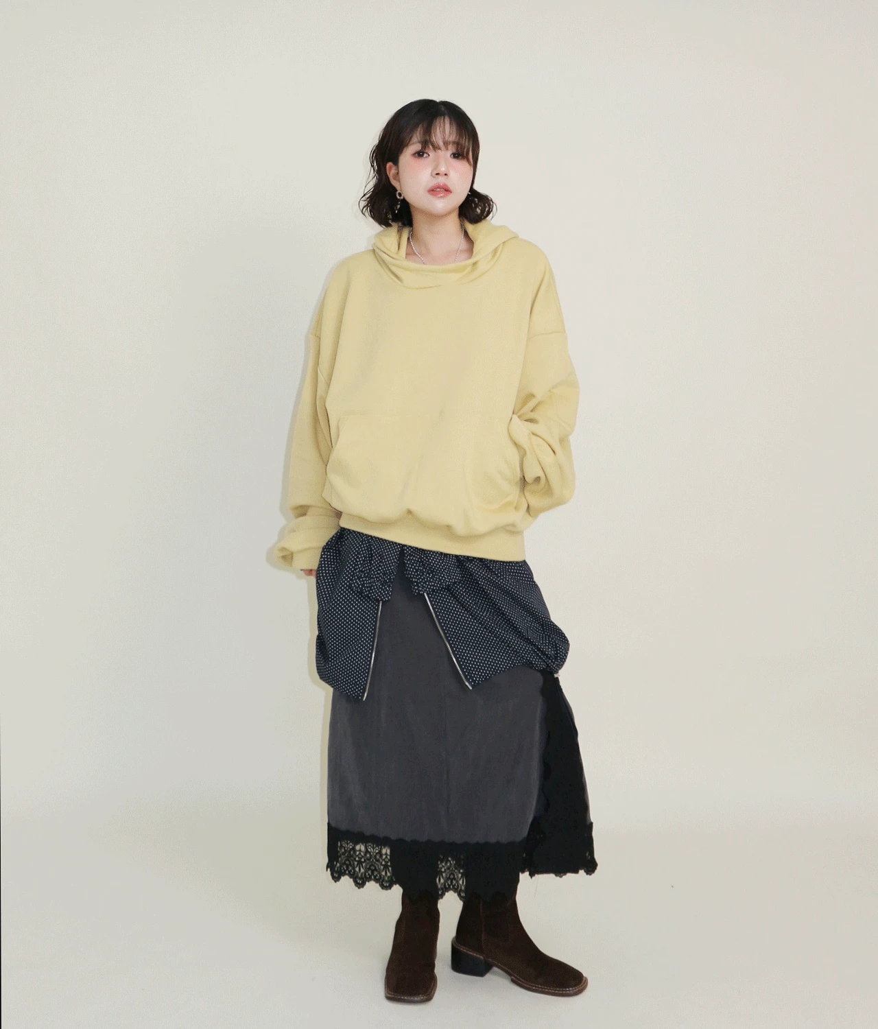 버터 크림 오버핏 후드 (옐로우 / 블랙)