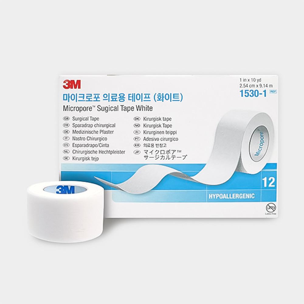 3M 종이 반창고 마이크로포 흰색 밴드 1530-1 2.5cm x 9.1m 12롤
