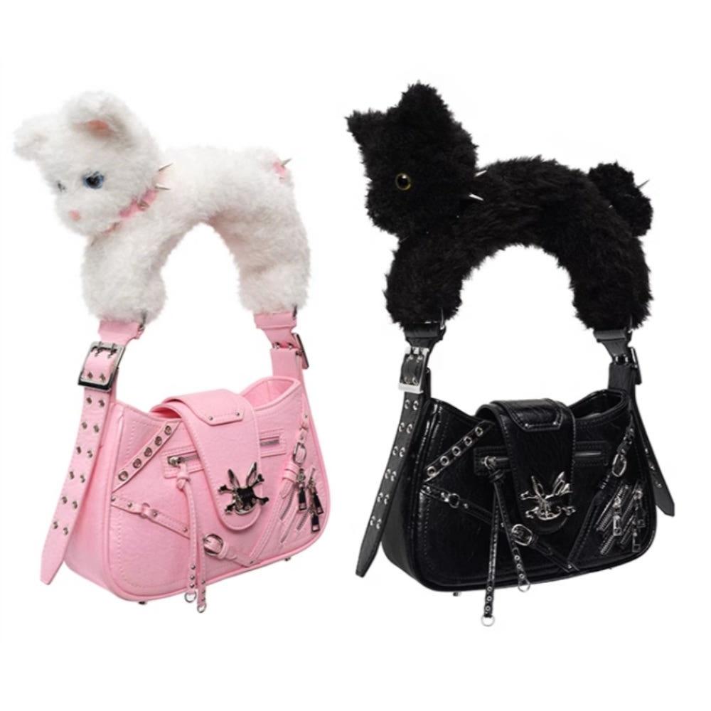 CFIERCE 씨피어스 고양이 가죽 숄더백 어깨인형 미니백