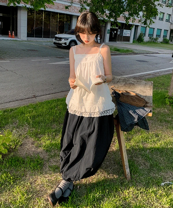 [레이어드🍑] 마이코 더블 레이스 끈 나시 블라우스 빈티지 핀턱 셔링 끈조절 민소매 슬리브리스