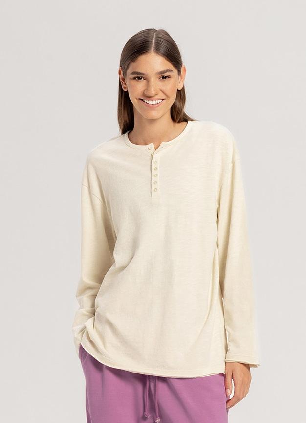 Henley neck long sleeve (Unisex)_Bone White