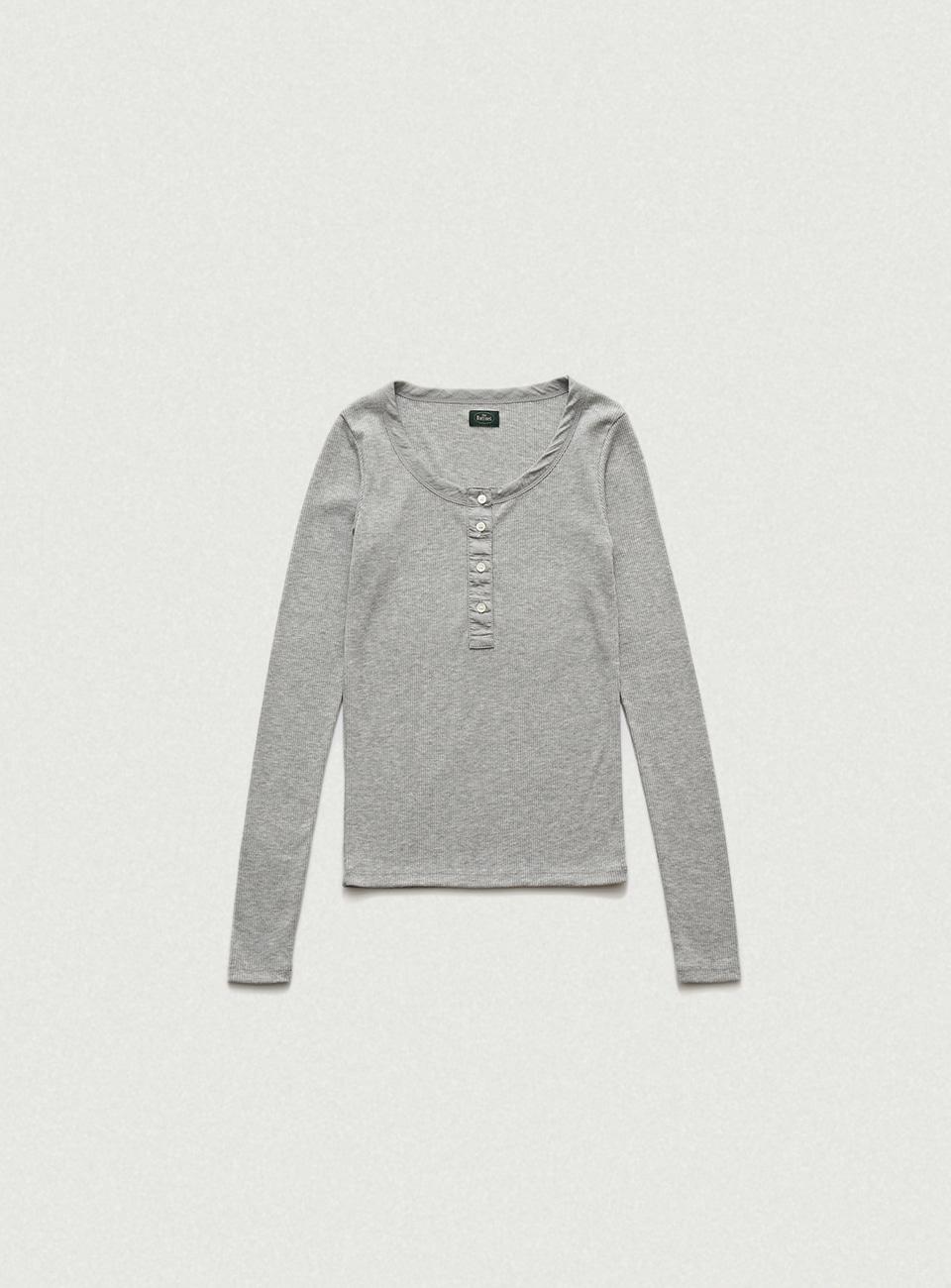 Grey Ribbed Henley T-Shirt [3월 말 순차 배송]