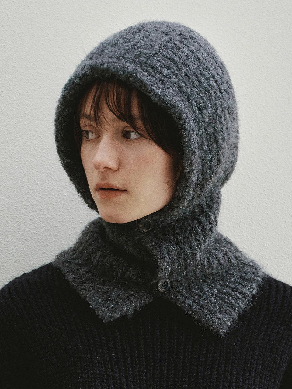 [12/12 순차출고] Button Wool Buckle Balaclava (Charcoal)