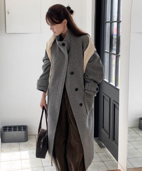 (우먼) 하이넥 울 롱코트_그레이