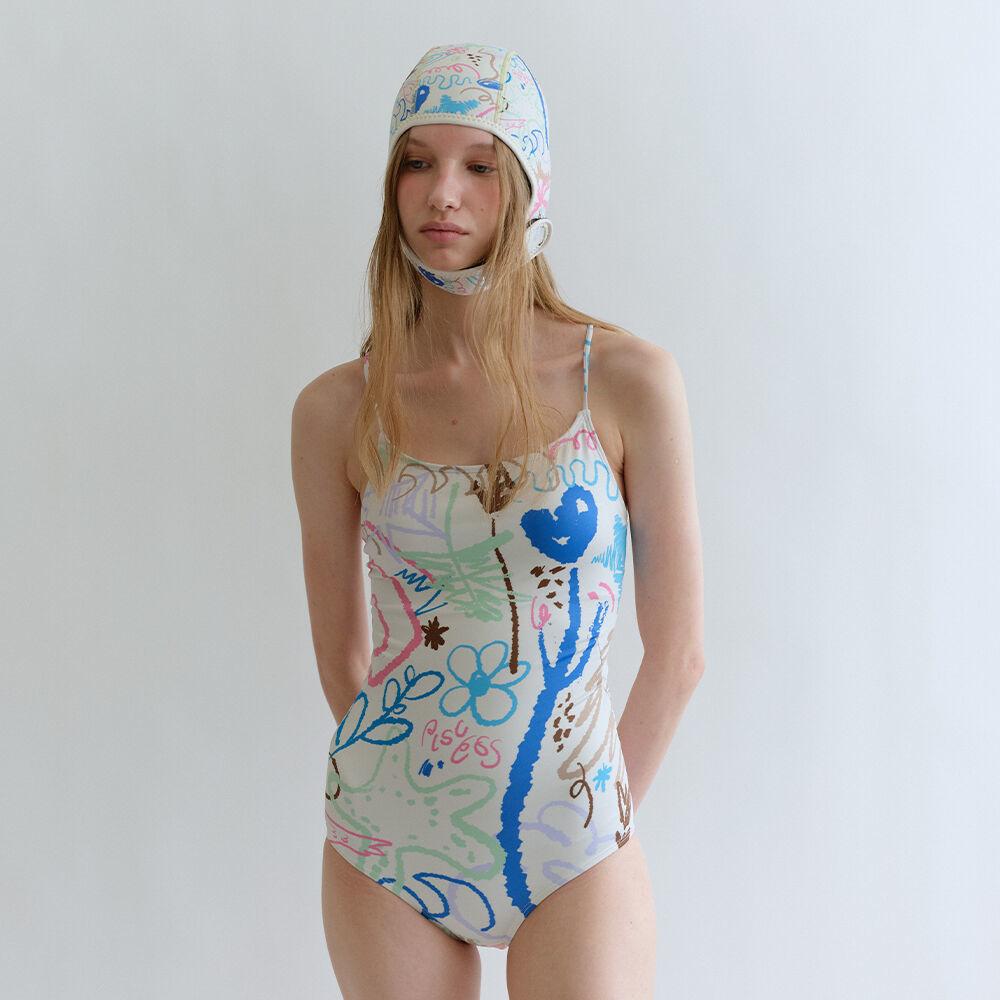 [파이시스] 두들드로잉 원피스 수영복_아이보리