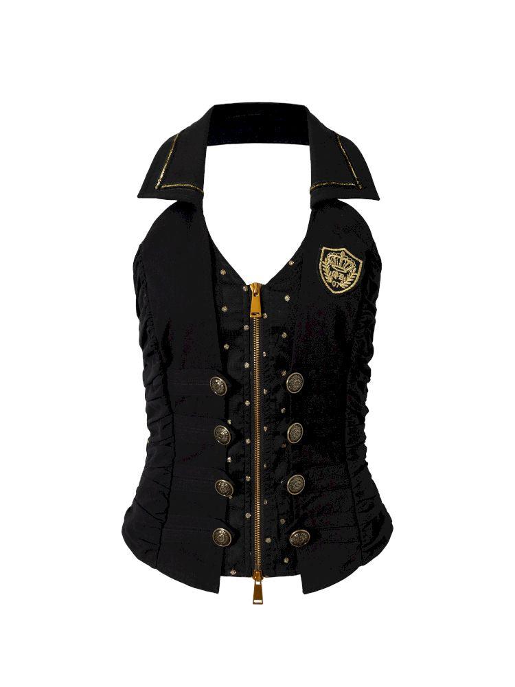 Slimming faux two-piece vest halter top【s0000012798】