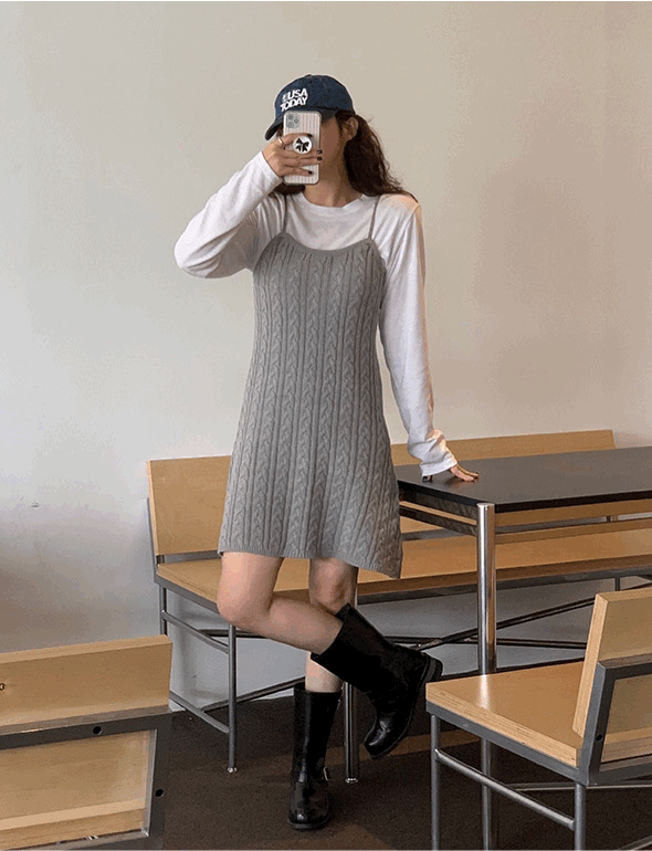 러벗 니트 뷔스티에 원피스(3color)