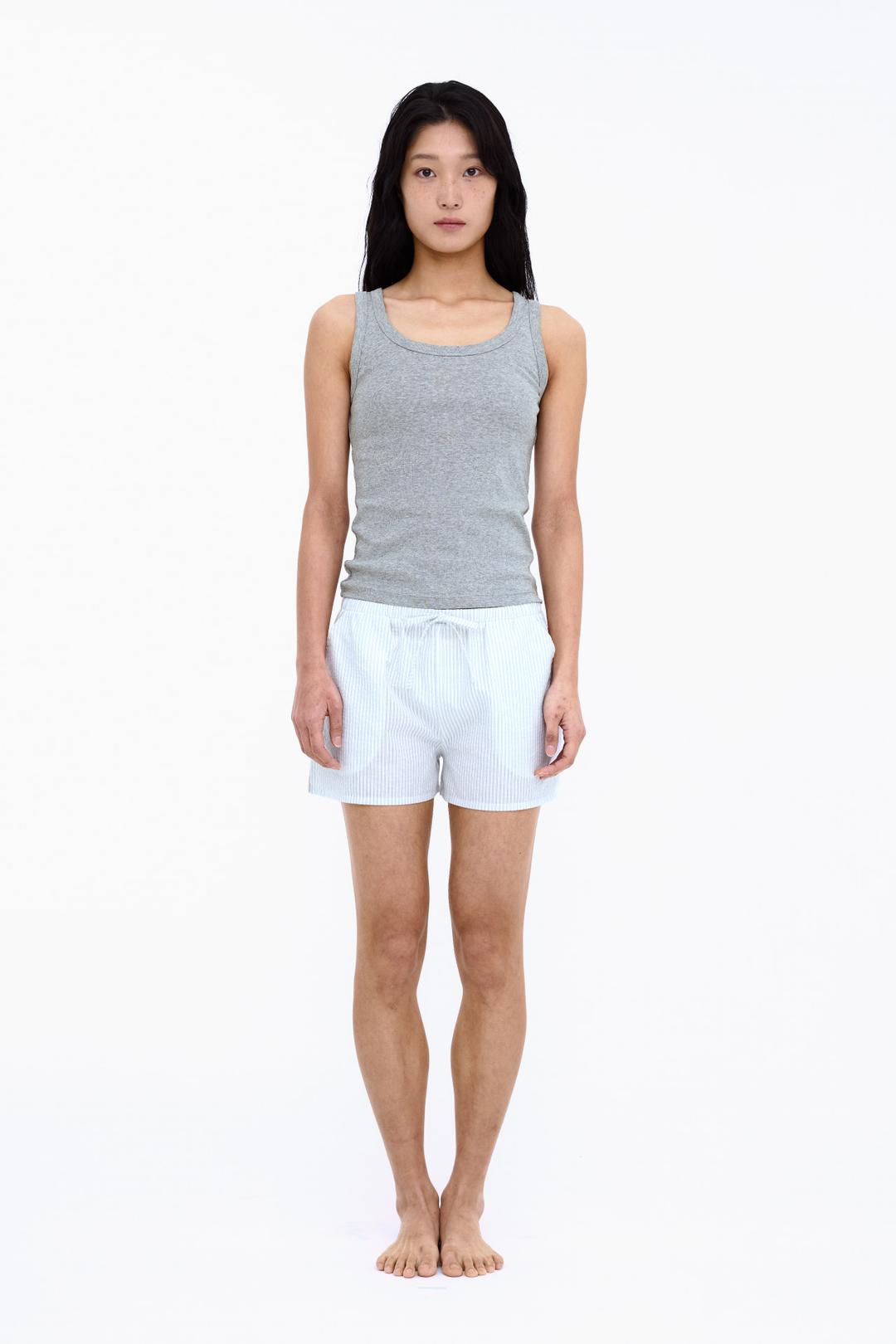 Cozy Sleeveless + Short Pants Set - Gray&Blue Stripe