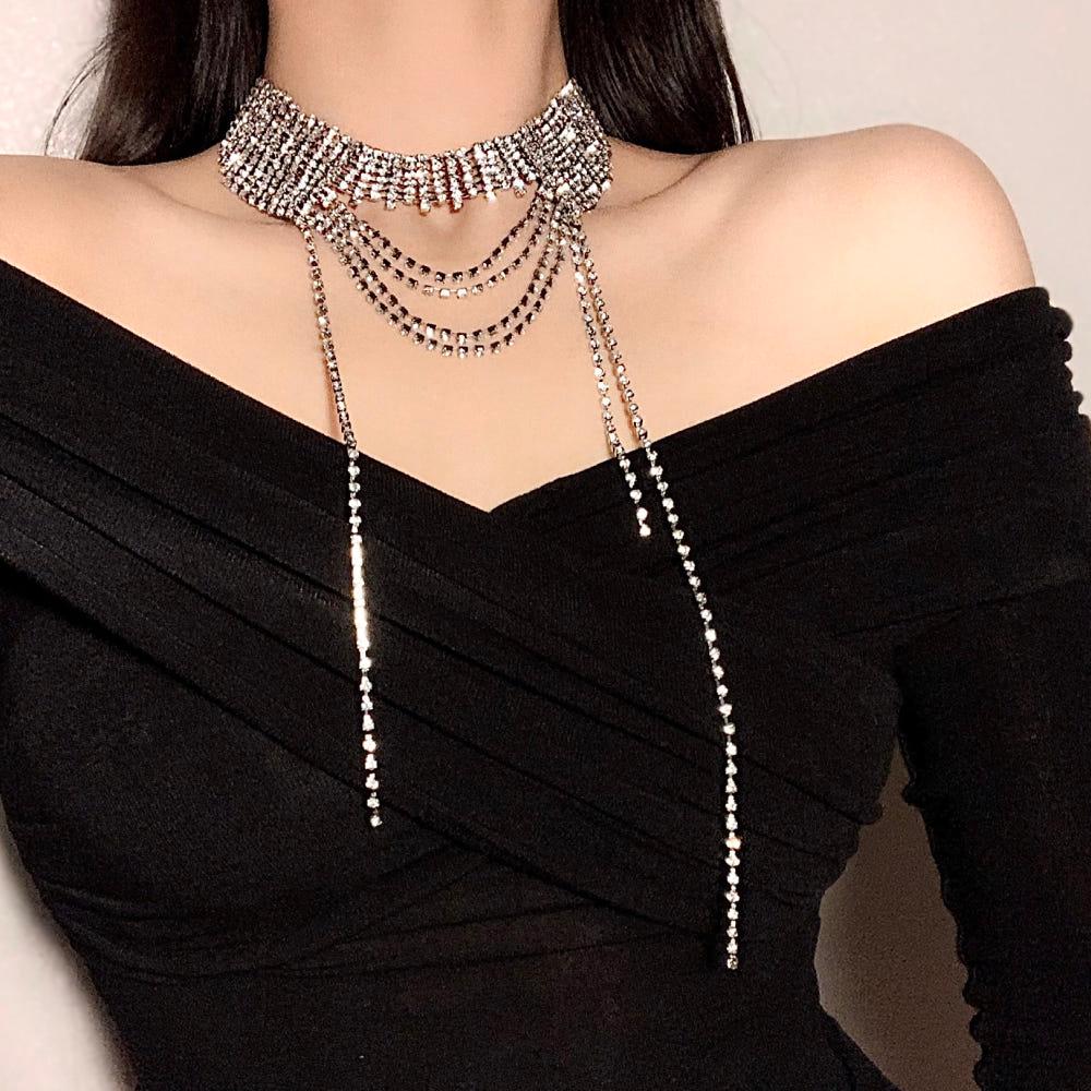 509 (여자친구 에버글로우 착용) 제작 화려한 큐빅 샹들리에 레이어드 드롭 볼드 목걸이