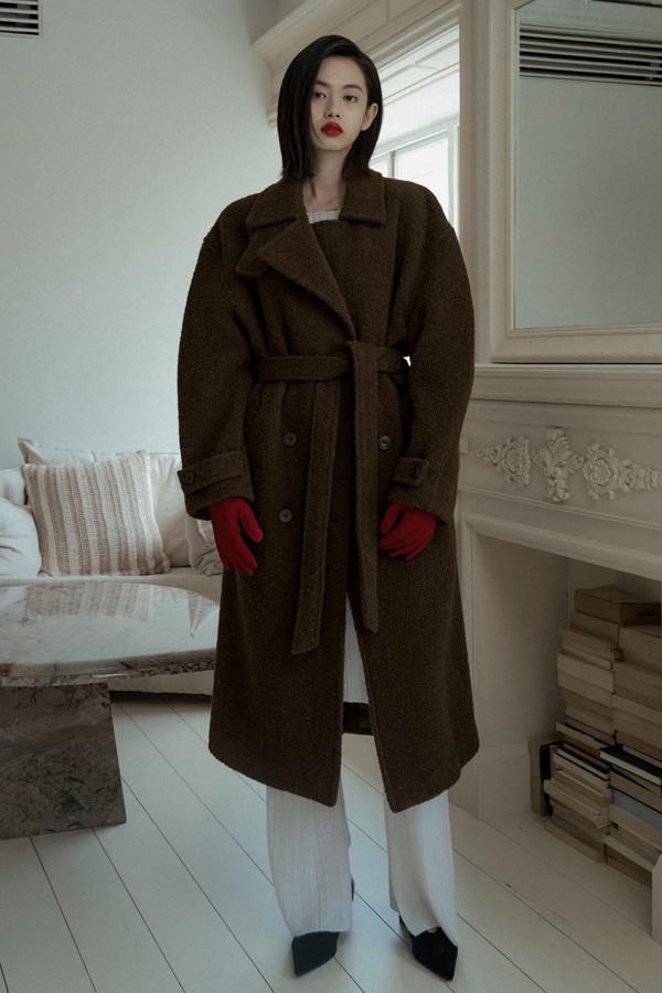 ALPACA BELTED DOUBLE COAT_BROWN