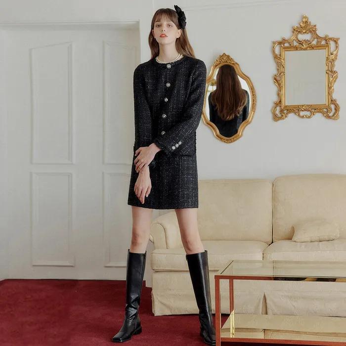 블랙 라운드 트위드 드레스 / BLACK ROUND TWEED DRESS