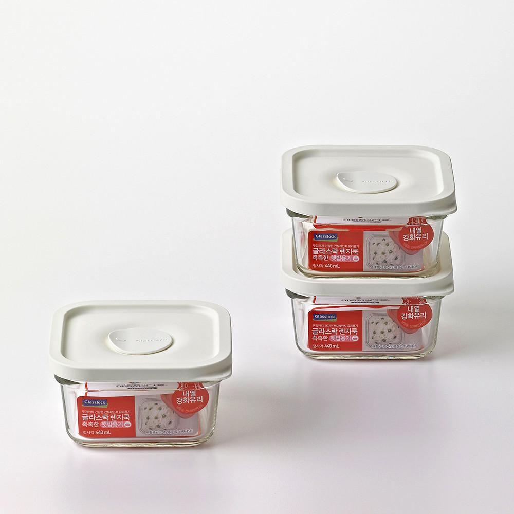 글라스락 렌지쿡 촉촉한 햇밥용기 정사각 440ml 3조