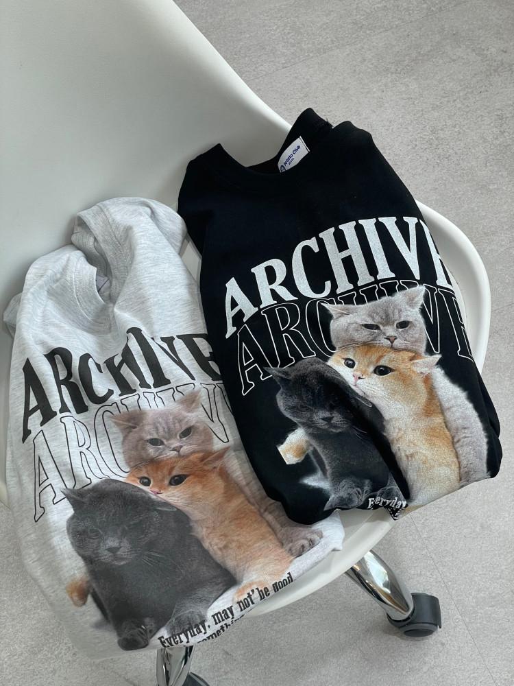 고밀도 남녀공용 냥이 프린팅 오버핏 프리사이즈 라운드넥 코튼 반팔 티셔츠