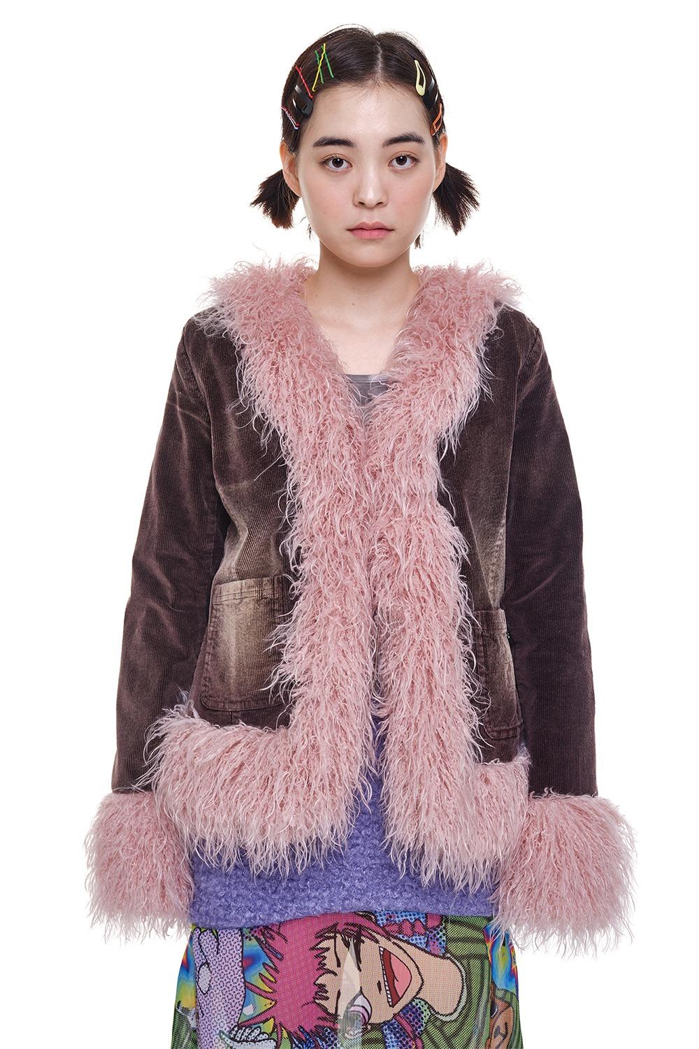 Fluffy washed corduroy jacket_brown