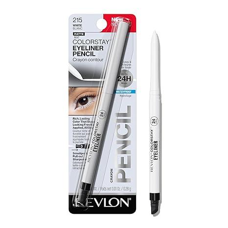REVLON ColorStay 펜슬 워터프루프 아이라이너, 얼룩 방지, 연필깎이 내장 아이 메이크업, 215 화이트, 0.3g(0.01온스)