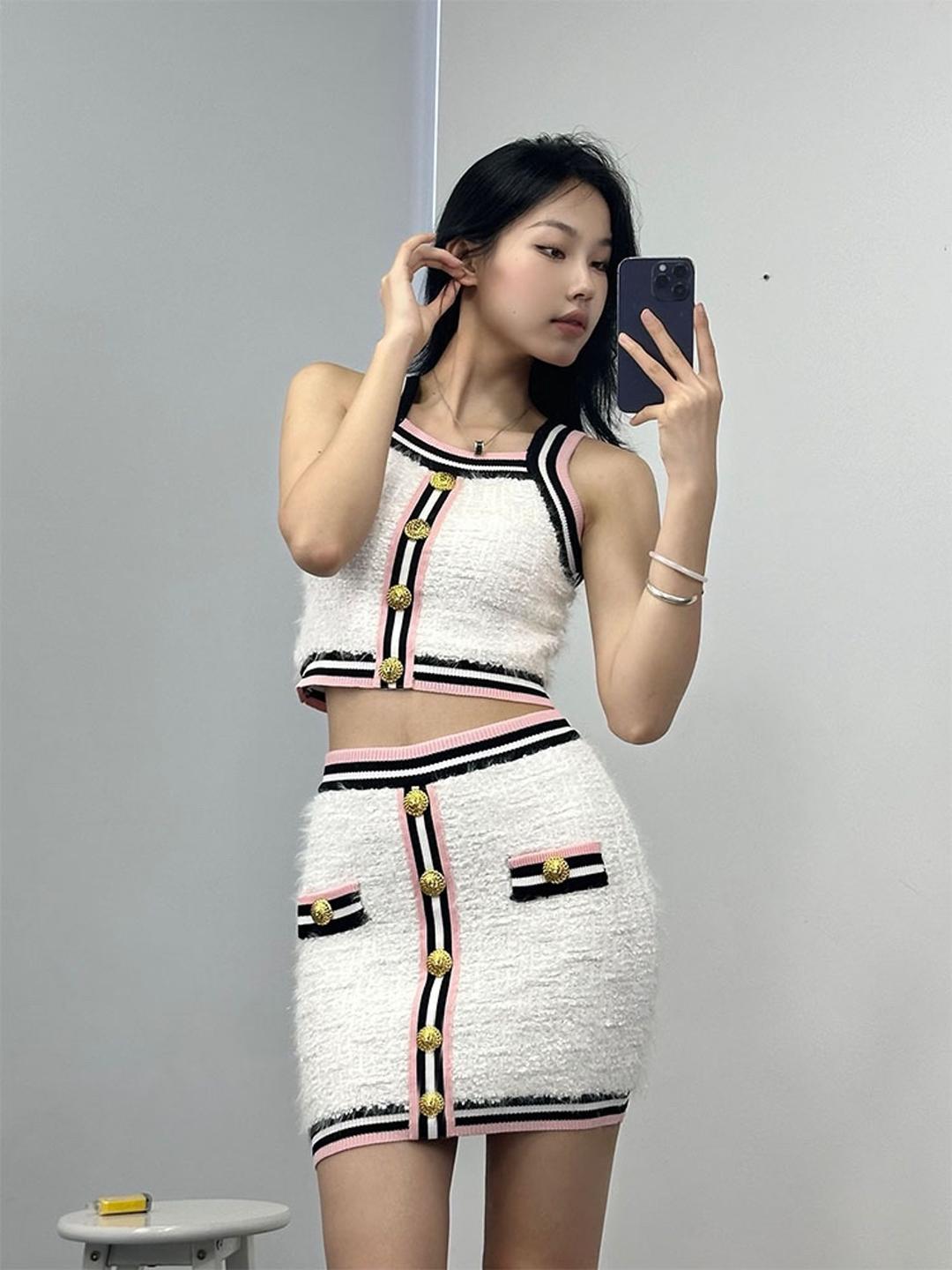 (2color) B 핑키 배색 부클 투피스