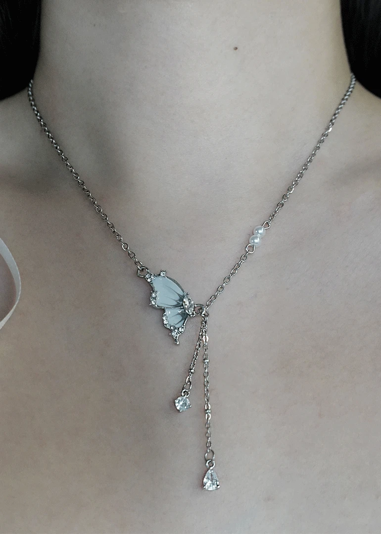 [s.steel] pure butterfly necklace | 퓨어 큐빅 나비 목걸이