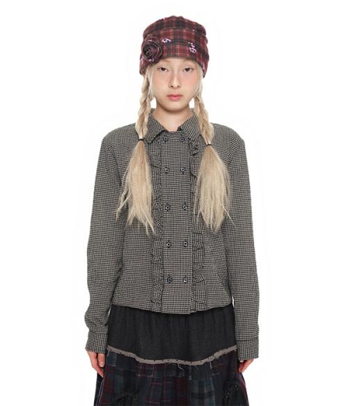 Double Button Frill Check Shirt_black