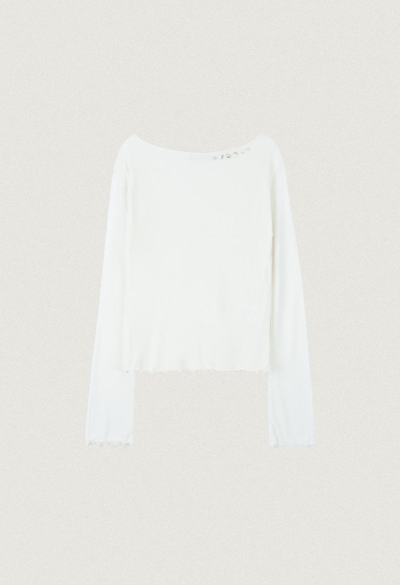 Button boat neck wave t-shirt_Ivory(O25-TP20)