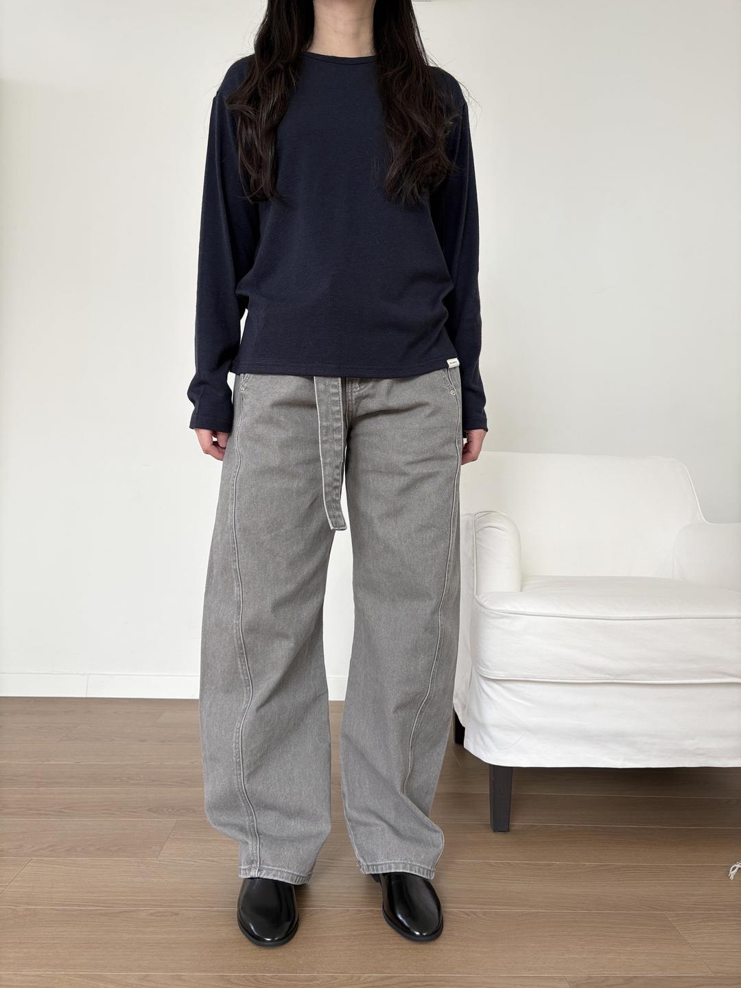 self-fabric belt pants (2C)