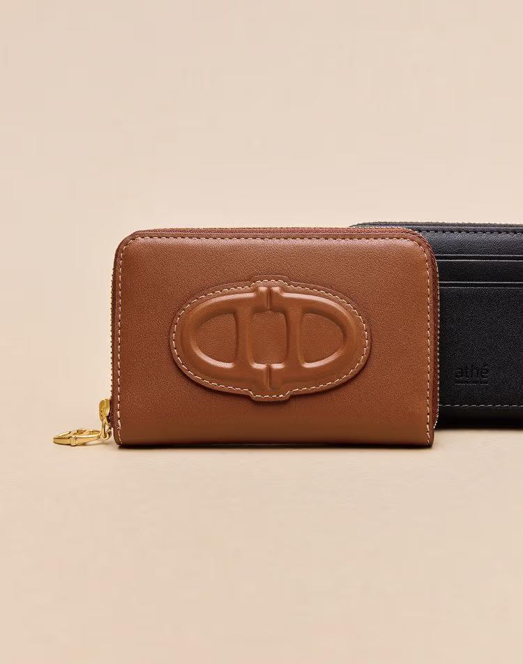 [선물포장] [STAMP] 브라운 스탬프 지퍼 동전 카드지갑