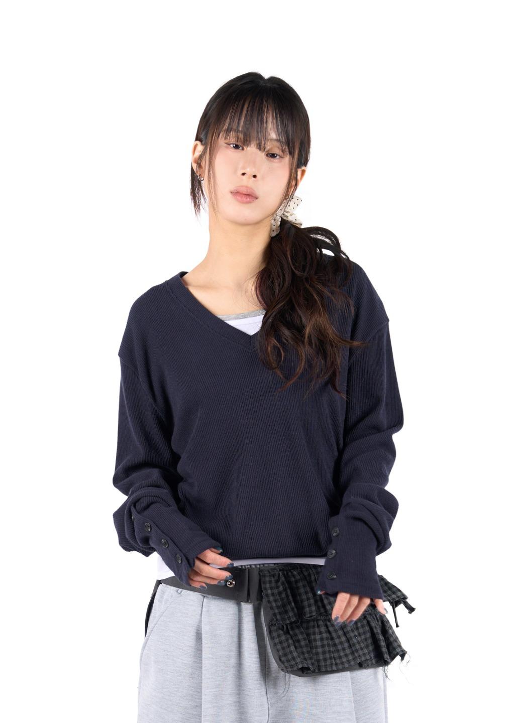 릿킴 BUTTON V-NECK KNIT