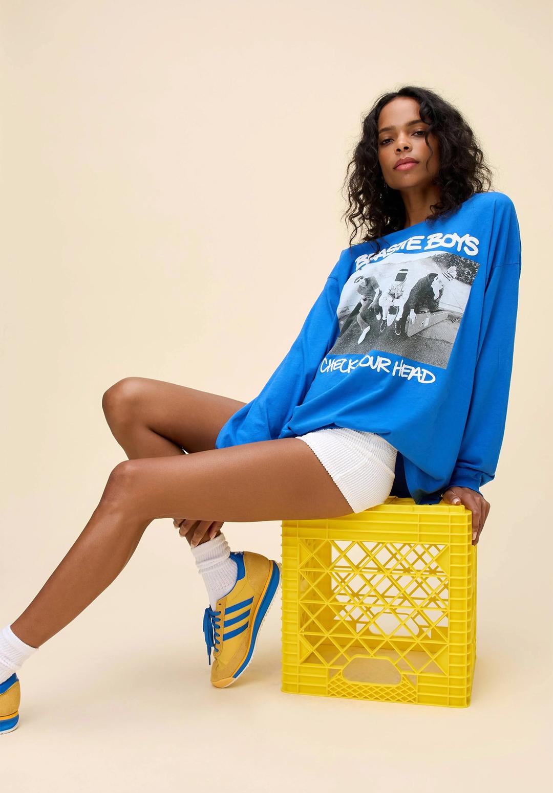 BEASTIE BOYS CHECK YOUR HEAD MERCH LONG SLEEVE, WASHED COBALT