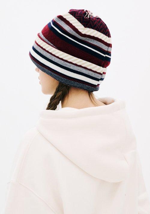 로고 니트 비니 에쓰닉 버건디