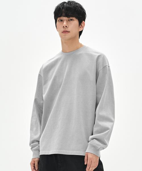 460G 컷 헤비 피그먼트 롱 슬리브-문 그레이-