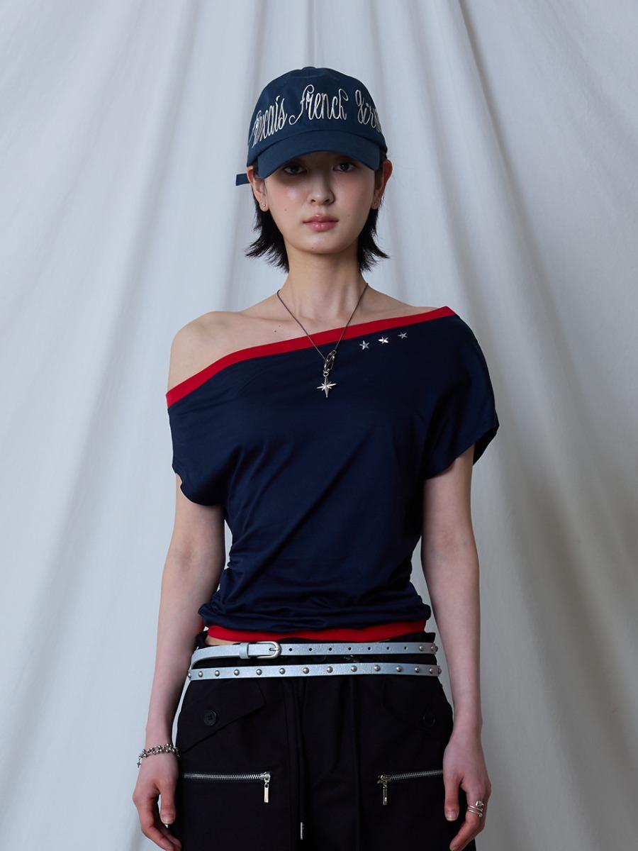 L17 ONE-SHOULDER BOATNECK TOP (NAVY)
