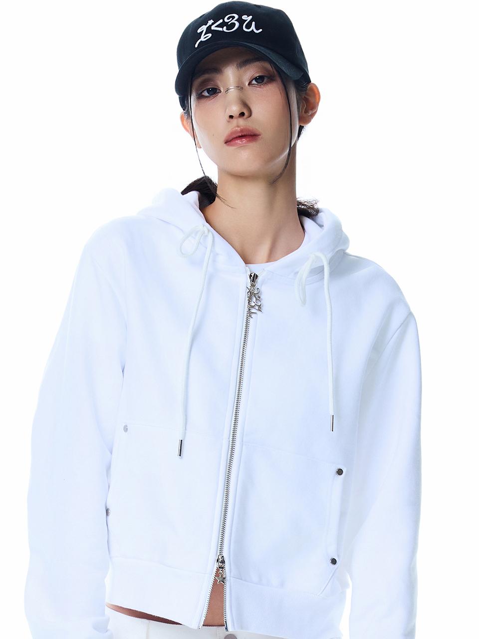 BASIC ILOVEU CROP HOOD ZIPUP(WHITE)