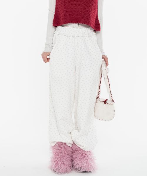 리틀 플라워 플리스 팬츠_화이트