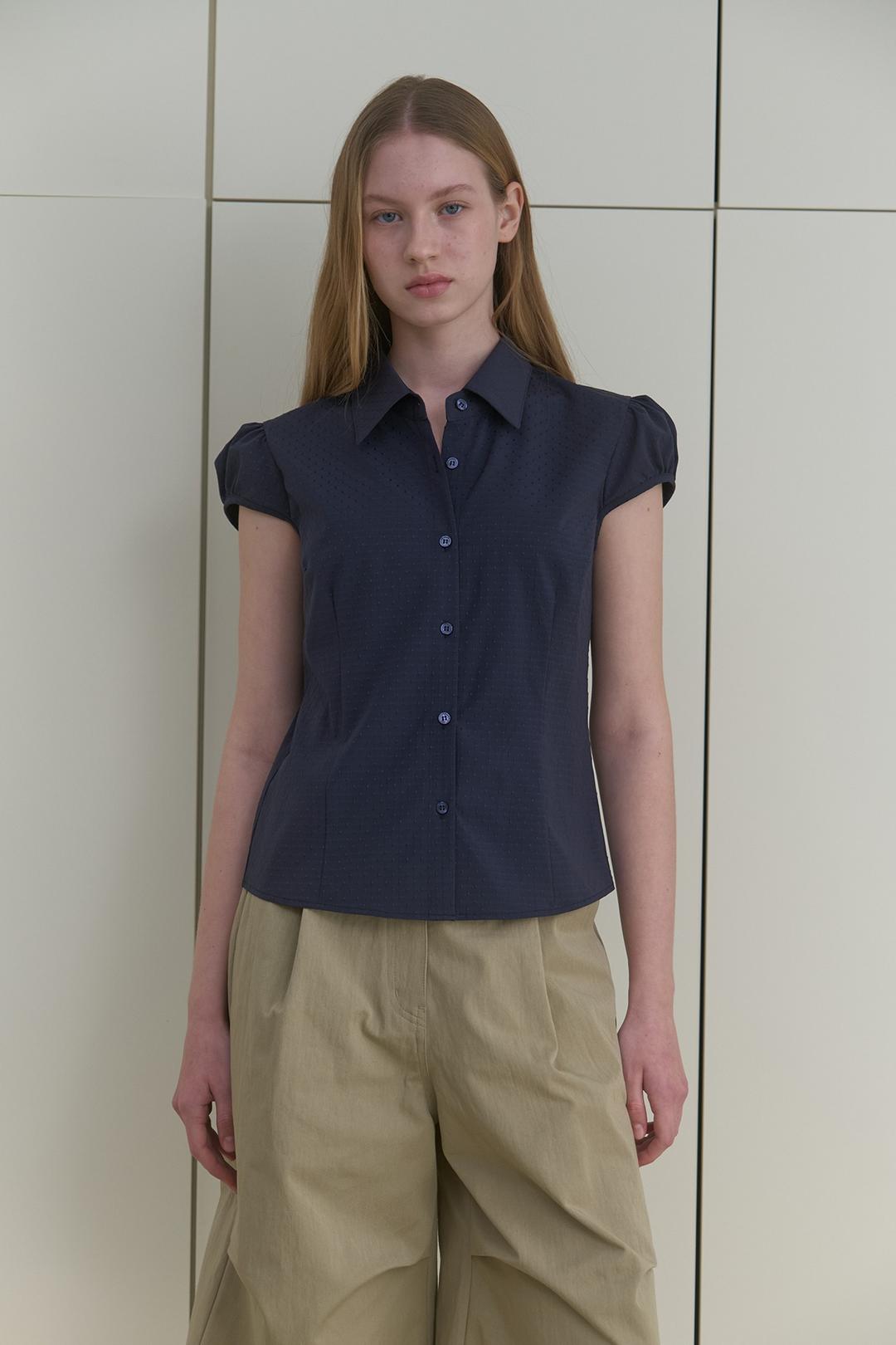 DOT CAP SLEEVE SHIRT_NAVY