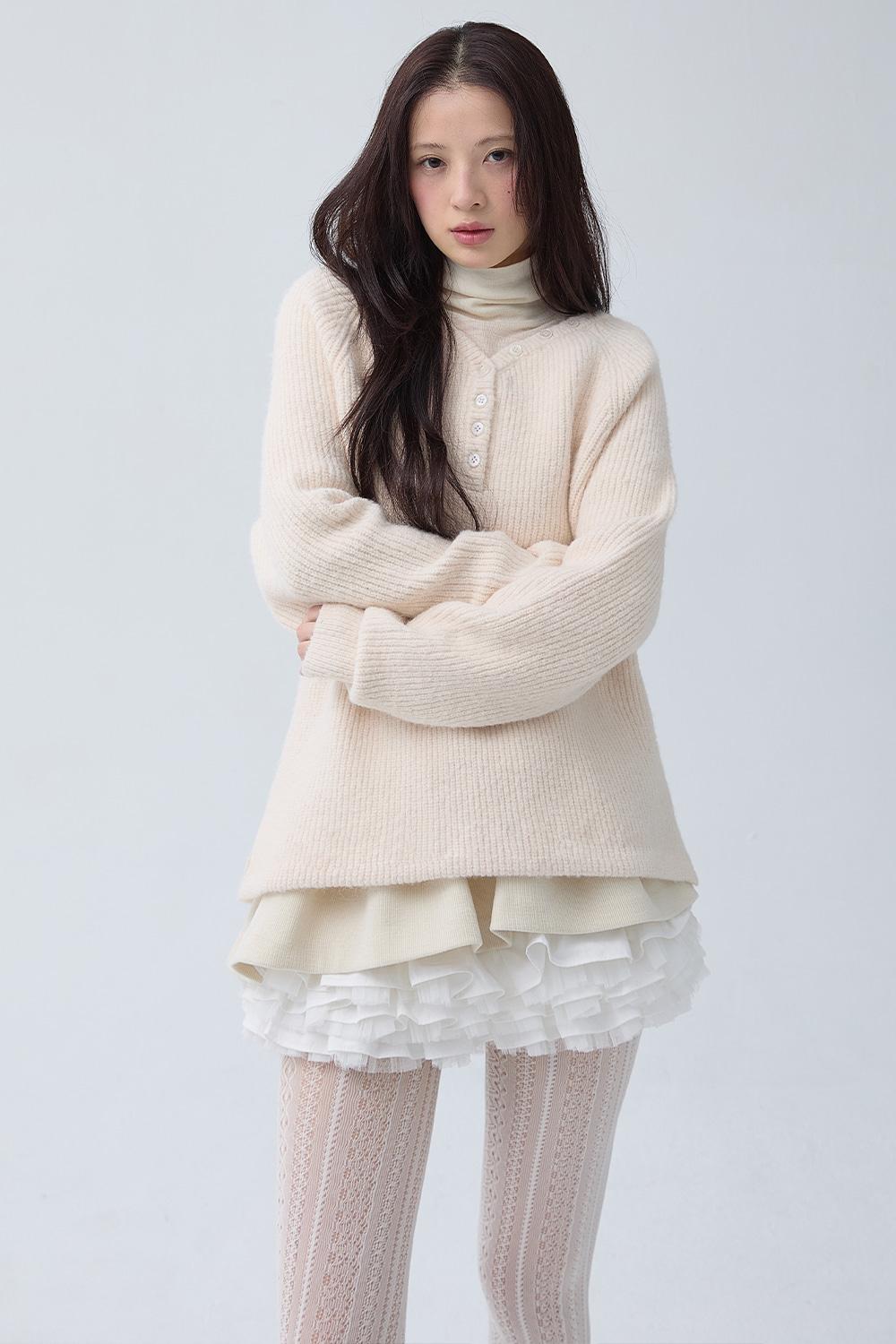 BUTTON BOXY WAFFLE WOOL KNIT_TT5W304CM