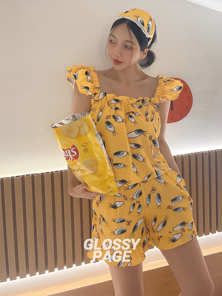 🍋귀염뽀짝&당일배송💛 3pcs 후즈댓 캐릭터 파자마 #안대포함 #긴바지 #반바지 #셋업