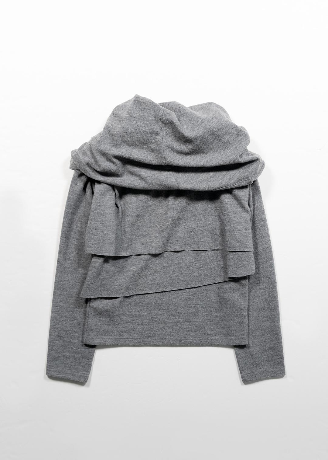 WOOL STRUCTURED CAPE LONG SLEEVE - GRAY