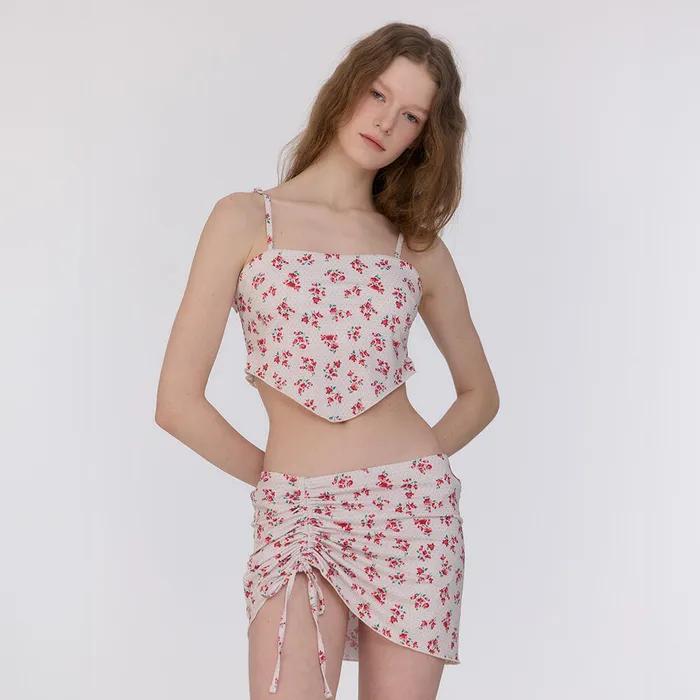 스카프 비키니 탑&셔링 스커트 세트 [로지 도트_레드]