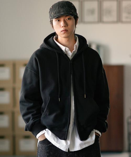 와이즈 오버핏 투웨이 후드집업 블랙 KJHD2594