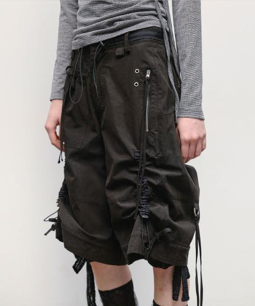Lace Trim Strap Pants [Black]